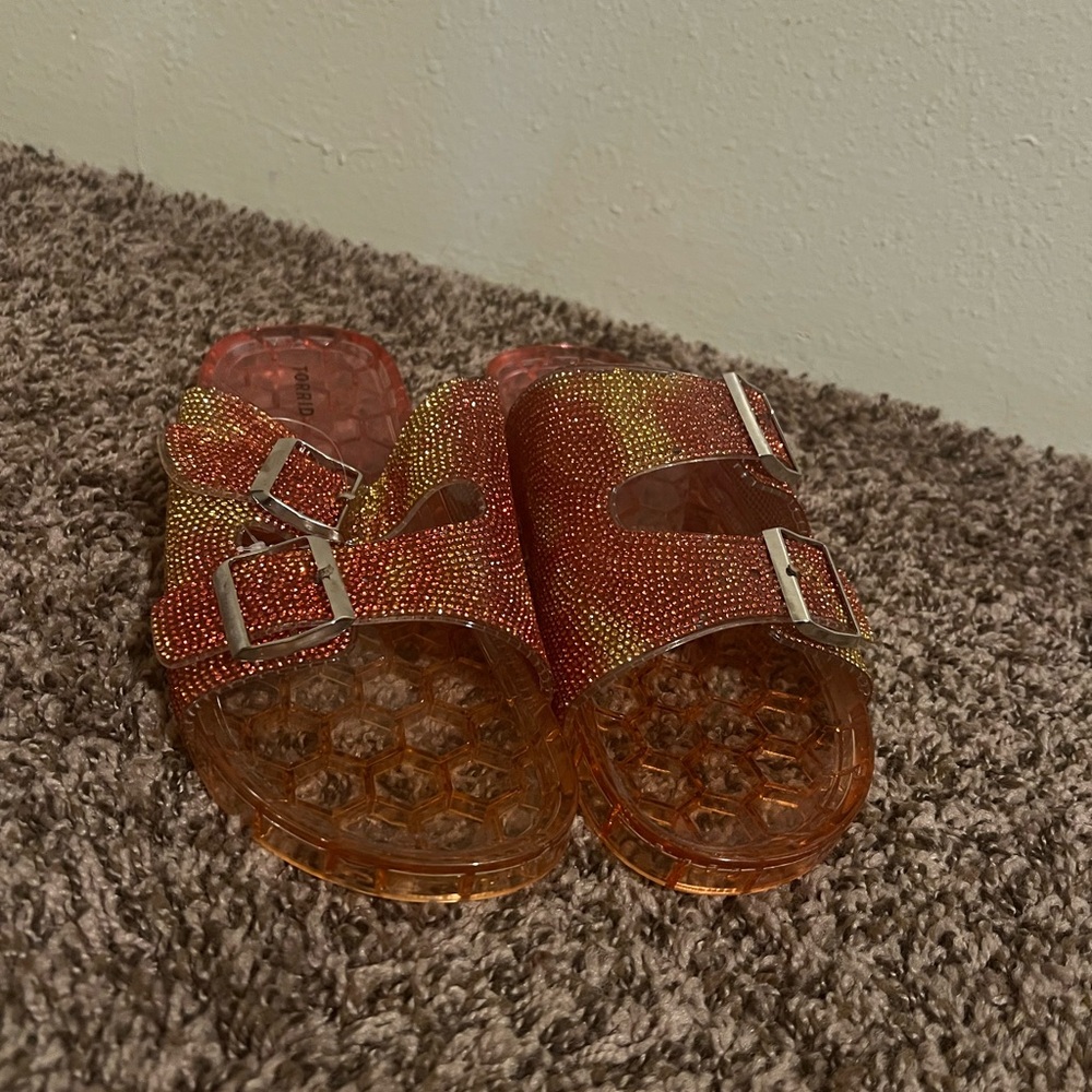Pink and Red Beaded hard jelly Slide Sandals